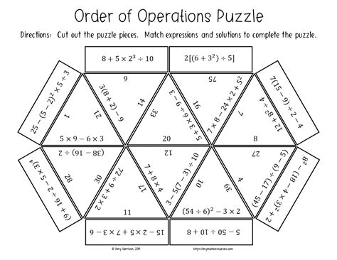 order of operations puzzle worksheet answers